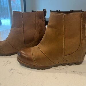 Sorel Tan Leather Wedge Booties